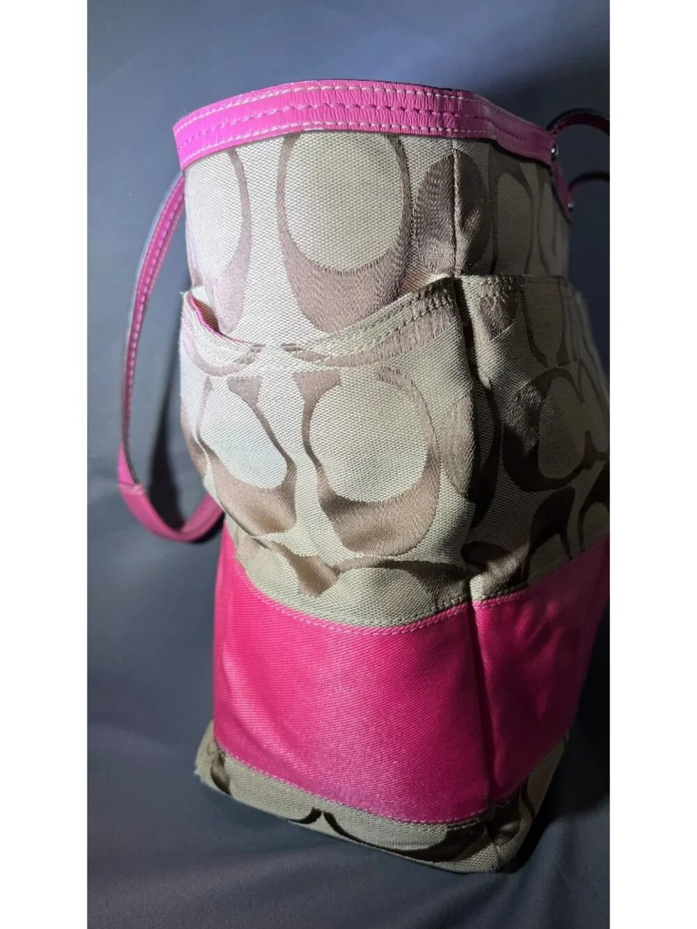 Coach Signature Stripe Diaper/Tote Bag With Pink Trim - Stylish & Functional Bro